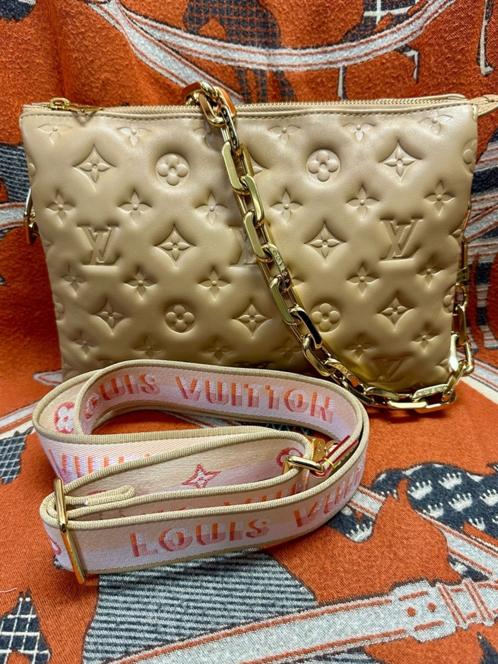 LOUIS VUITTON ❤️🌟CAMEL COUSSIN PM MONOGRAM EMBOSSED LAMBSKIN MICROCHIP ⭐️